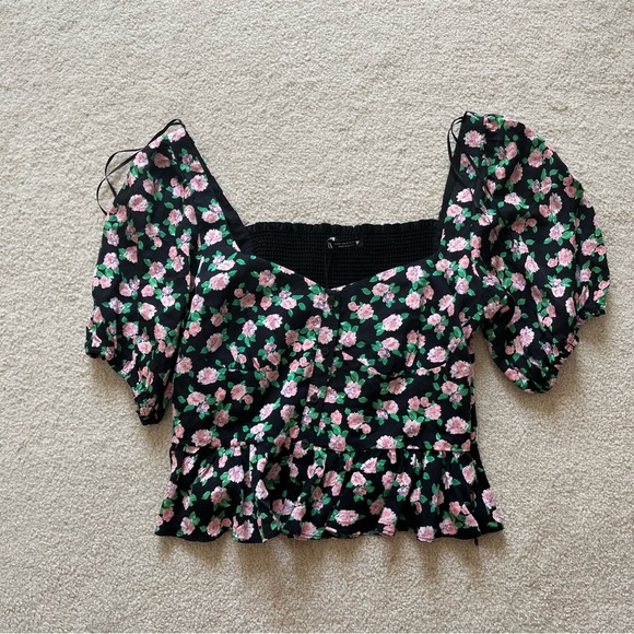 Zara Floral Bustier Style Smocked Back Crop Top - Picture 9 of 12